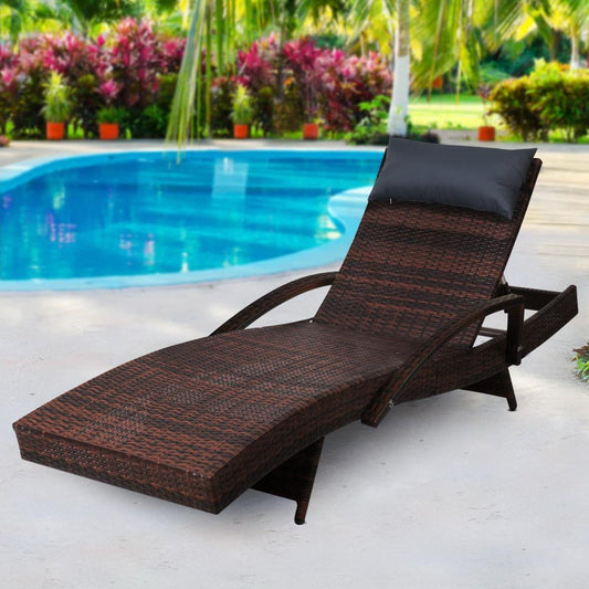 Outdoor Sun Lounge Furniture Wicker Day Bed (Brown)-0