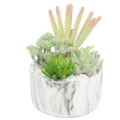 Potted Artificial Succulent Bowl with Marble Pot 20.5cm-1