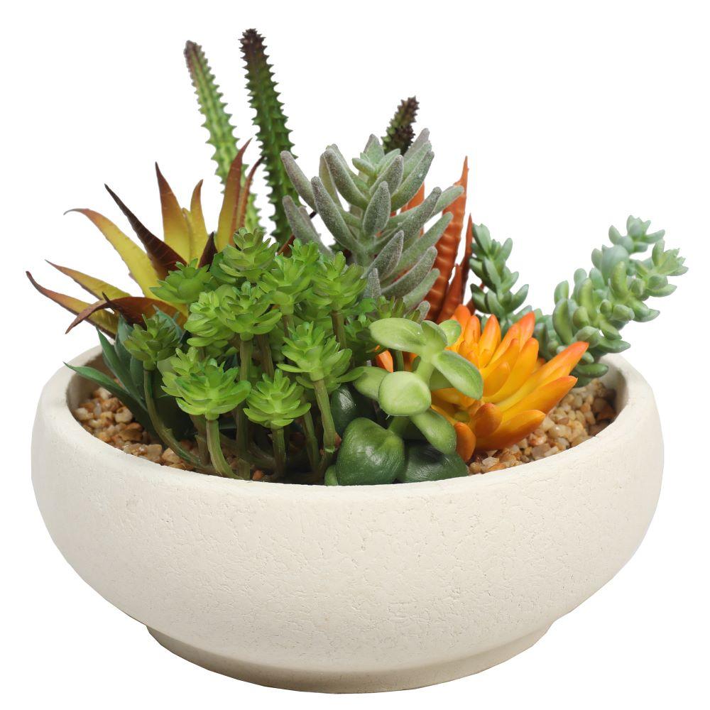 Potted Artificial Succulent Bowl with Natural Stone Pot 21cm-1