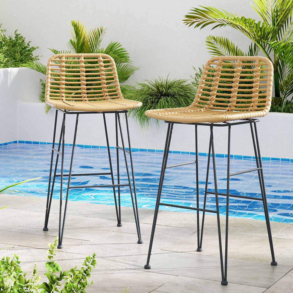 Set of 2 Outdoor Wicker Bar Stools-7