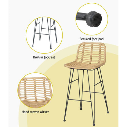 Set of 2 Outdoor Wicker Bar Stools-6