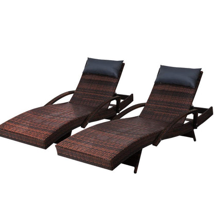 Twin Pack Outdoor Wicker Sun Lounge - Brown-1