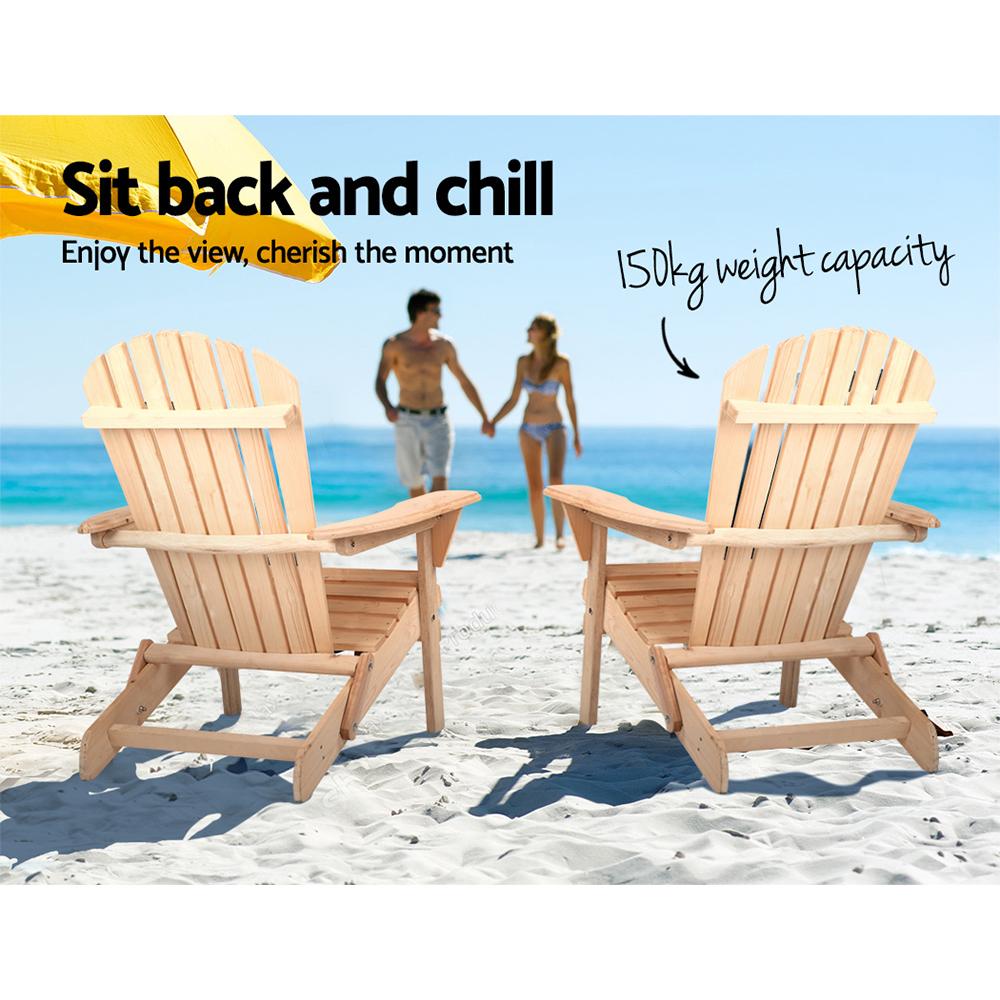 Set of 2 Patio Furniture Outdoor Wooden Chairs - Beach-6
