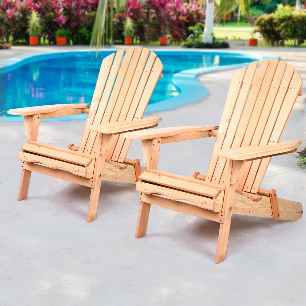 Set of 2 Patio Furniture Outdoor Wooden Chairs - Beach-7