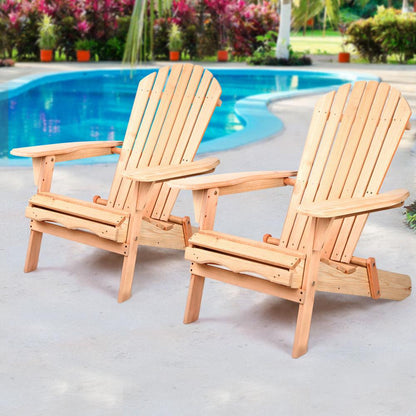 Set of 2 Patio Furniture Outdoor Wooden Chairs - Beach-7