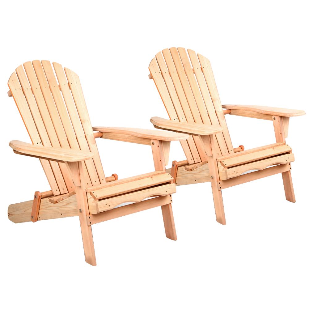 Set of 2 Patio Furniture Outdoor Wooden Chairs - Beach-0