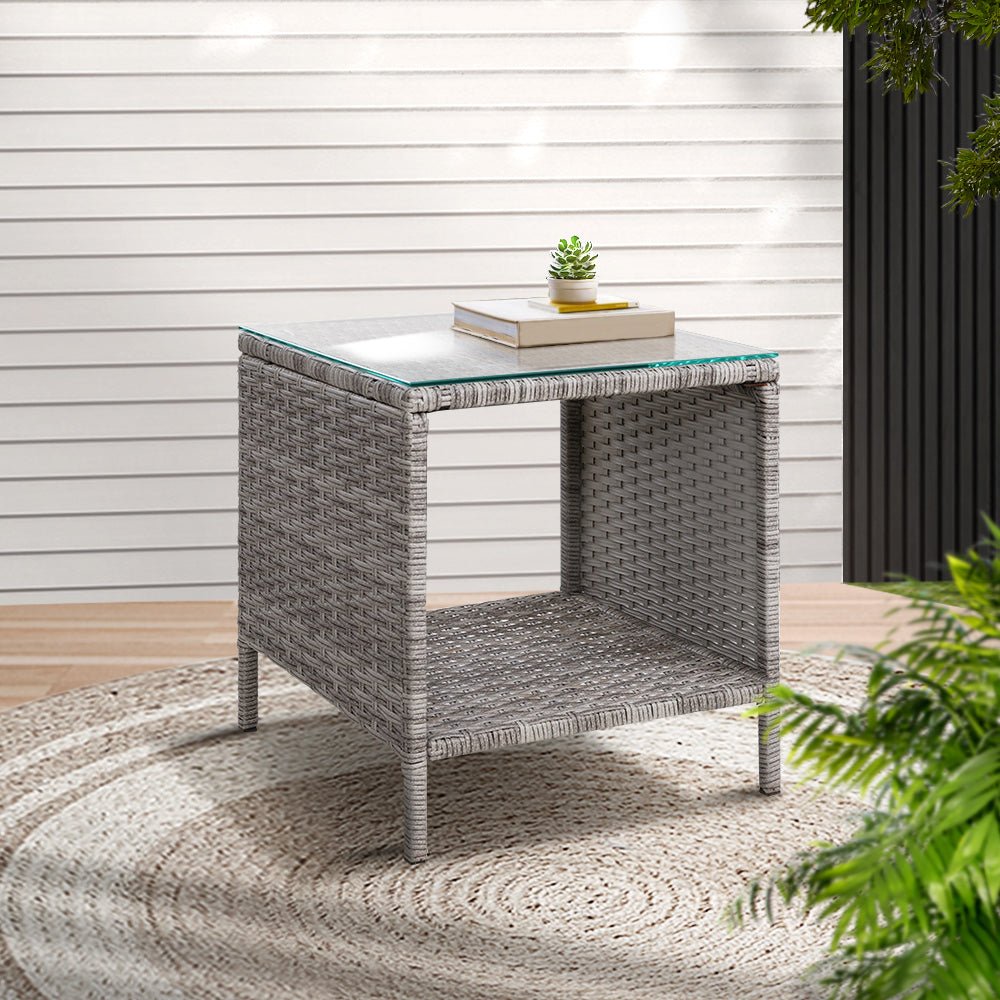 Outdoor Wicker Side Table Grey-0
