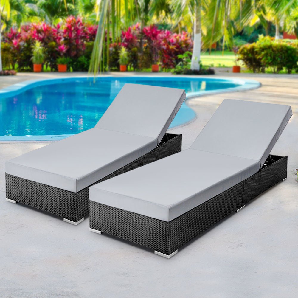 Sun Lounge Outdoor Furniture Garden Day Bed Set Black-7