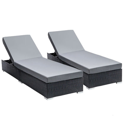 Sun Lounge Outdoor Furniture Garden Day Bed Set Black-0