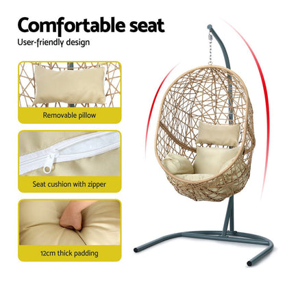 Swing Chair Egg Hammock With Stand Outdoor Furniture Wicker Seat Yellow-5