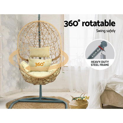 Swing Chair Egg Hammock With Stand Outdoor Furniture Wicker Seat Yellow-6