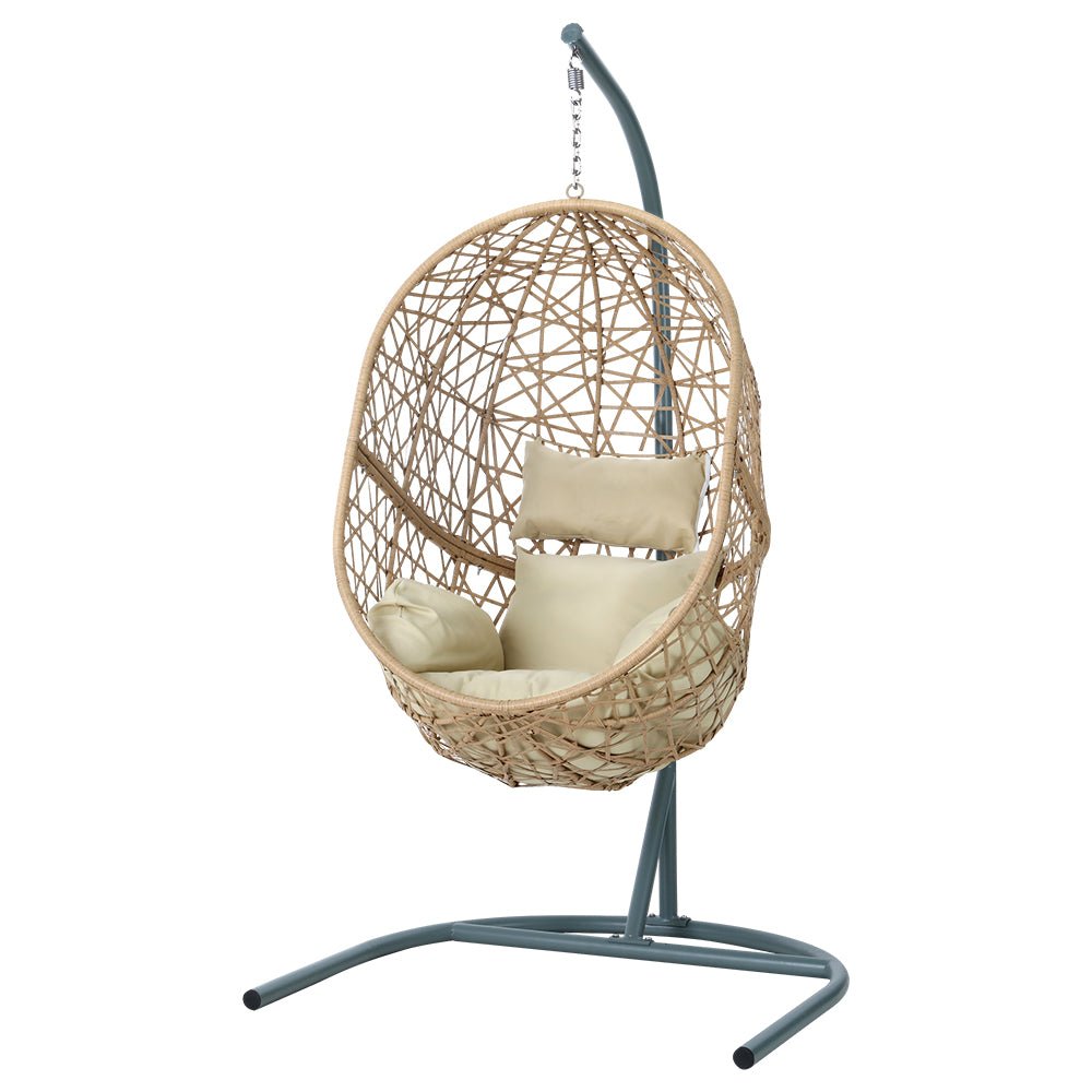 Swing Chair Egg Hammock With Stand Outdoor Furniture Wicker Seat Yellow-2