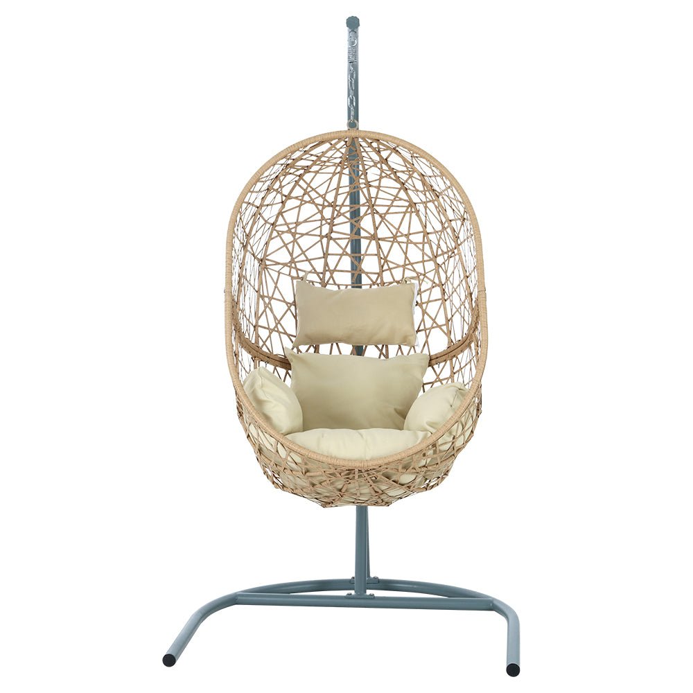 Swing Chair Egg Hammock With Stand Outdoor Furniture Wicker Seat Yellow-3