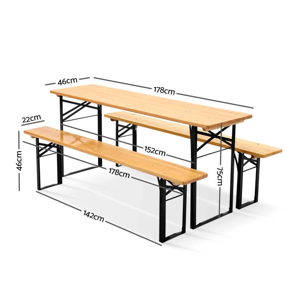 Wooden Outdoor Foldable Bench Set - Natural-1