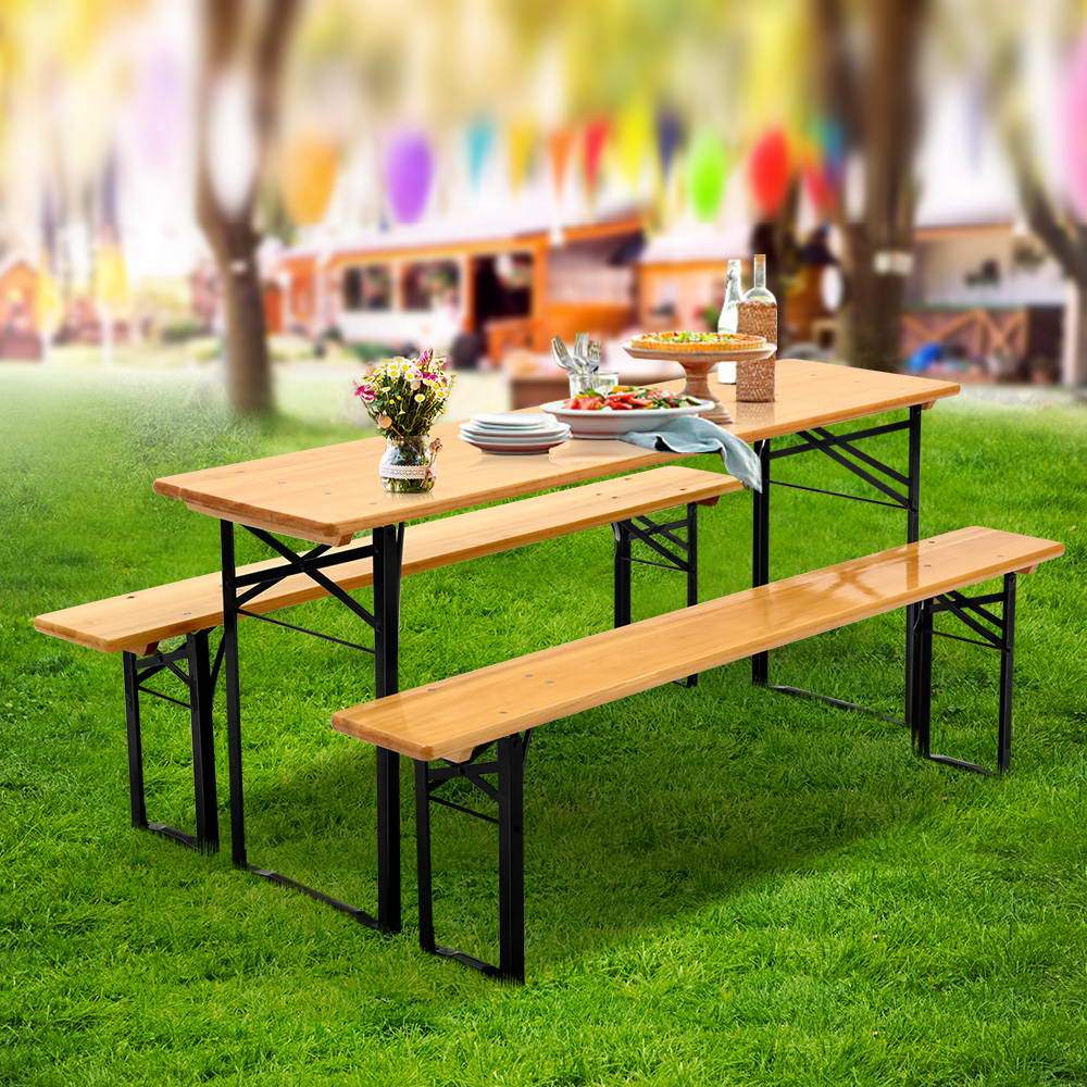 Wooden Outdoor Foldable Bench Set - Natural-6